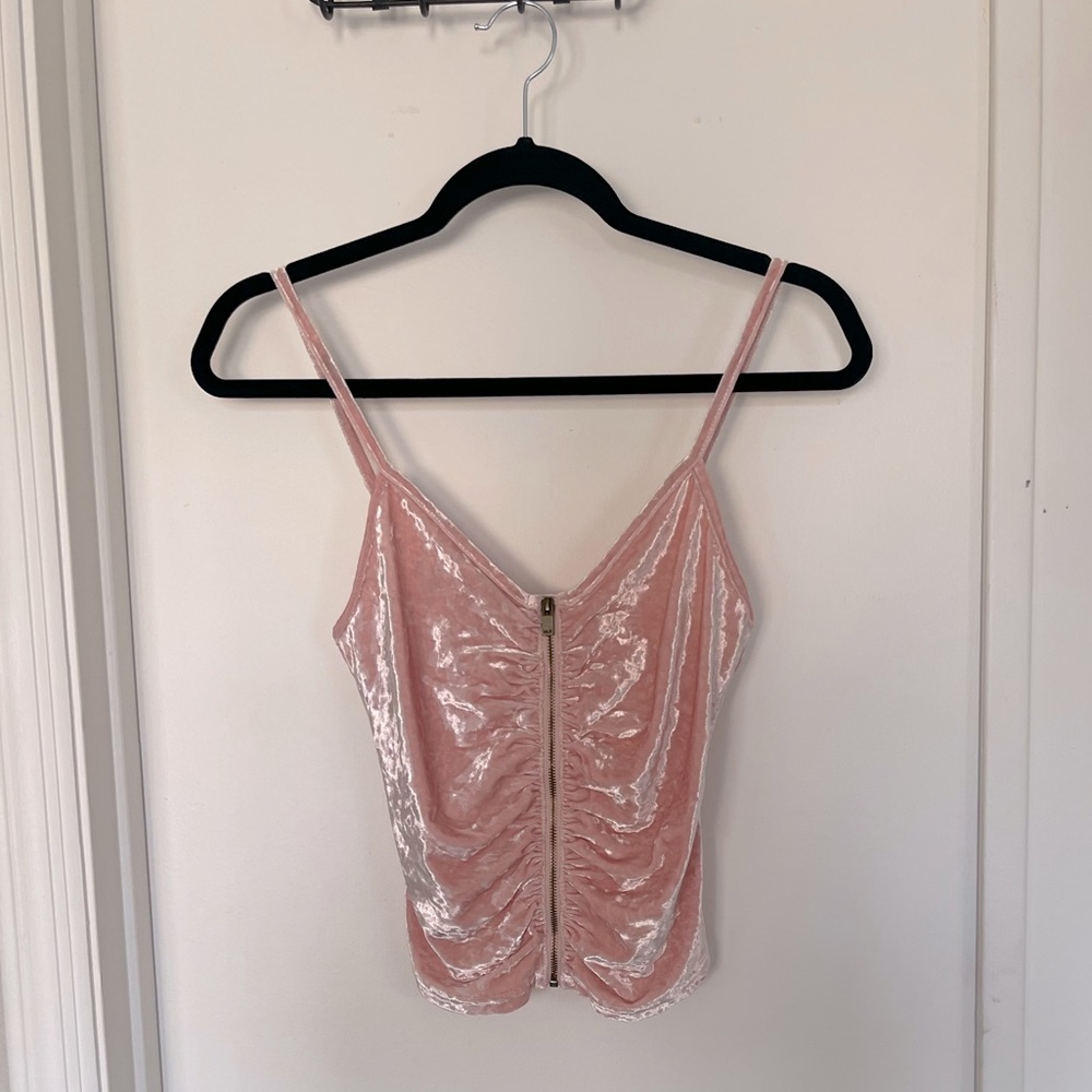 Velvet Zip-Up Cropped Tank Top- Size Small